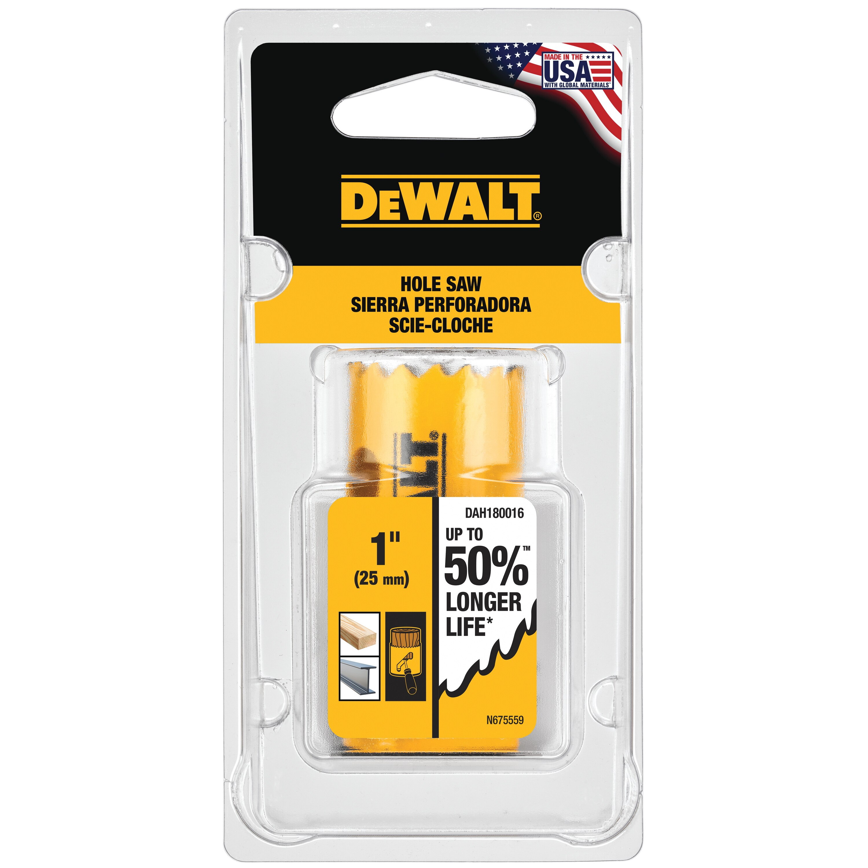 DEWALT DAH180016 Hole Saw, 1 in Dia, 1-3/4 in D Cutting, 1/2-20 Arbor, 4/5 TPI, HSS Cutting Edge - 5