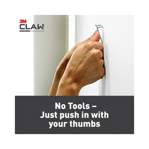 3M CLAW 3PH15M-5ES Drywall Picture Hanger, 15 lb, Steel, Push-In, 5/PK - 5
