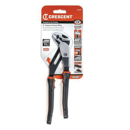 Crescent K9 Z2 Series RTZ28CG Tongue and Groove Plier, 8-1/2 in OAL, 1.6 in Jaw Opening, Black/Rawhide Handle - 2