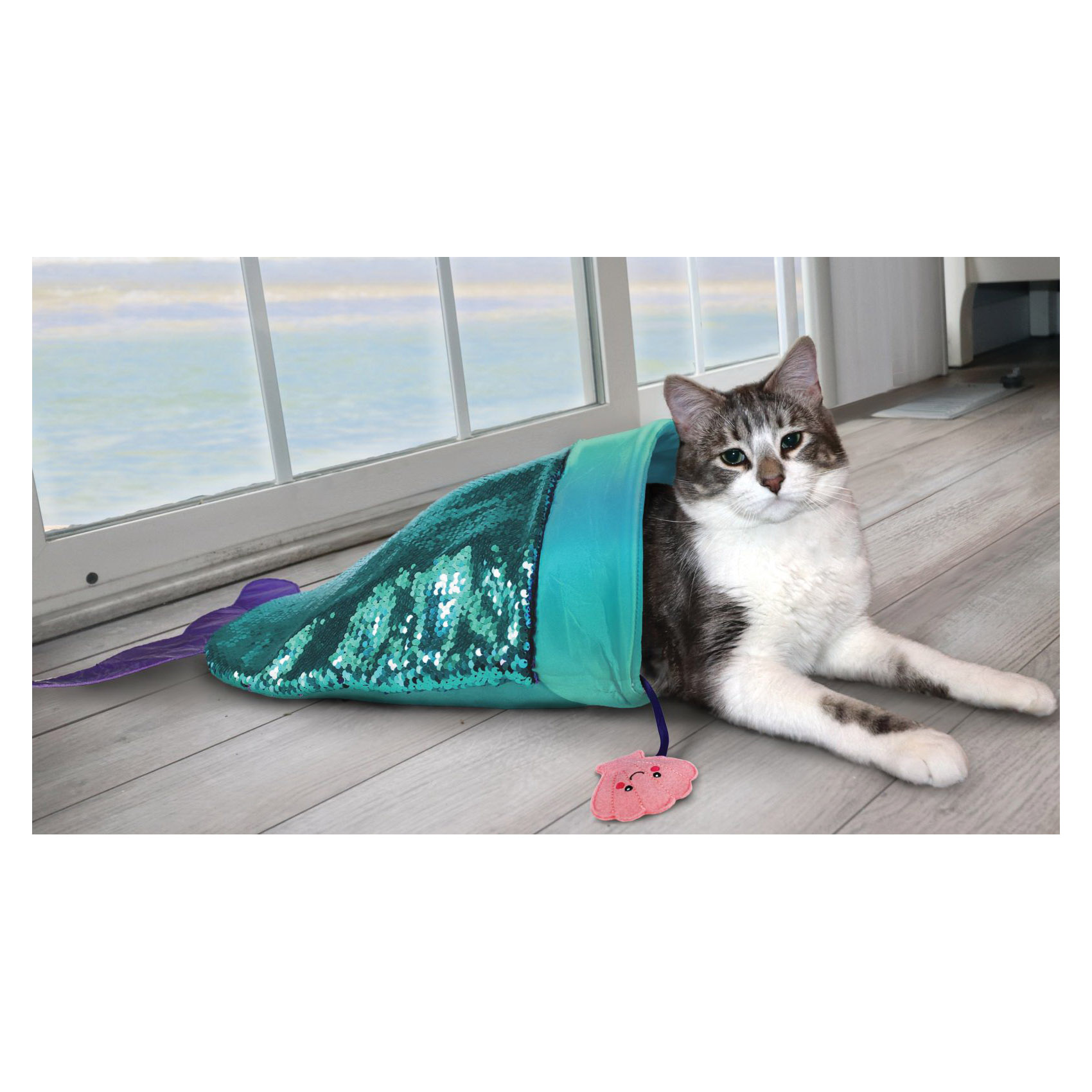 Kong 303 Play Spaces SeaQuins Toy, One-Size, Glittering Mermaid, Plush, Teal - 2
