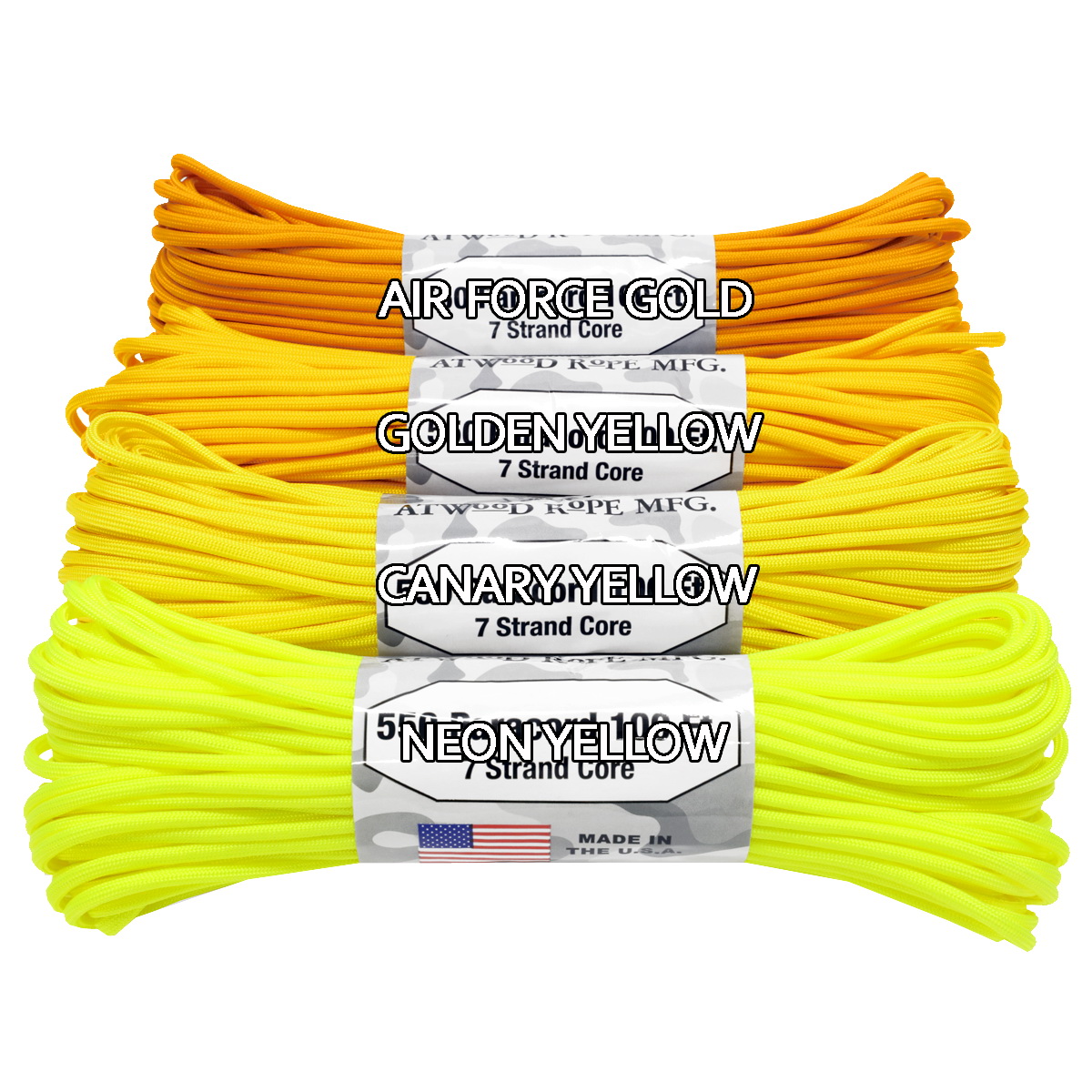 Atwood Rope Mfg SS19NEONYLW Paracord, 5/32 in Dia, 100 ft L, Neon Yellow - 5