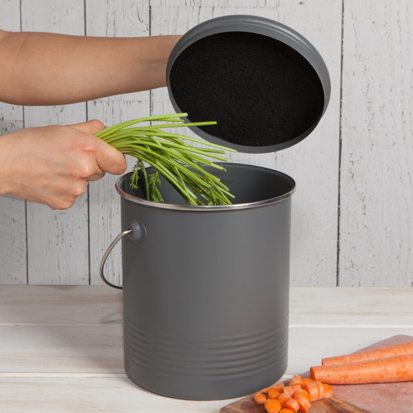 Now Designs by Danica 5123004 Compost Bin, 7.2 in OAW, 7.2 in OAD, 9.2 in OAH, Steel, Charcoal - 5