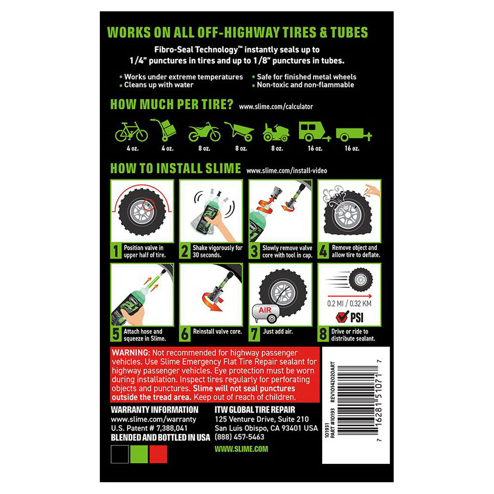 Slime 10193 Tire and Tube Sealant, 16 oz Bottle, Liquid, Odorless, Characteristic - 2