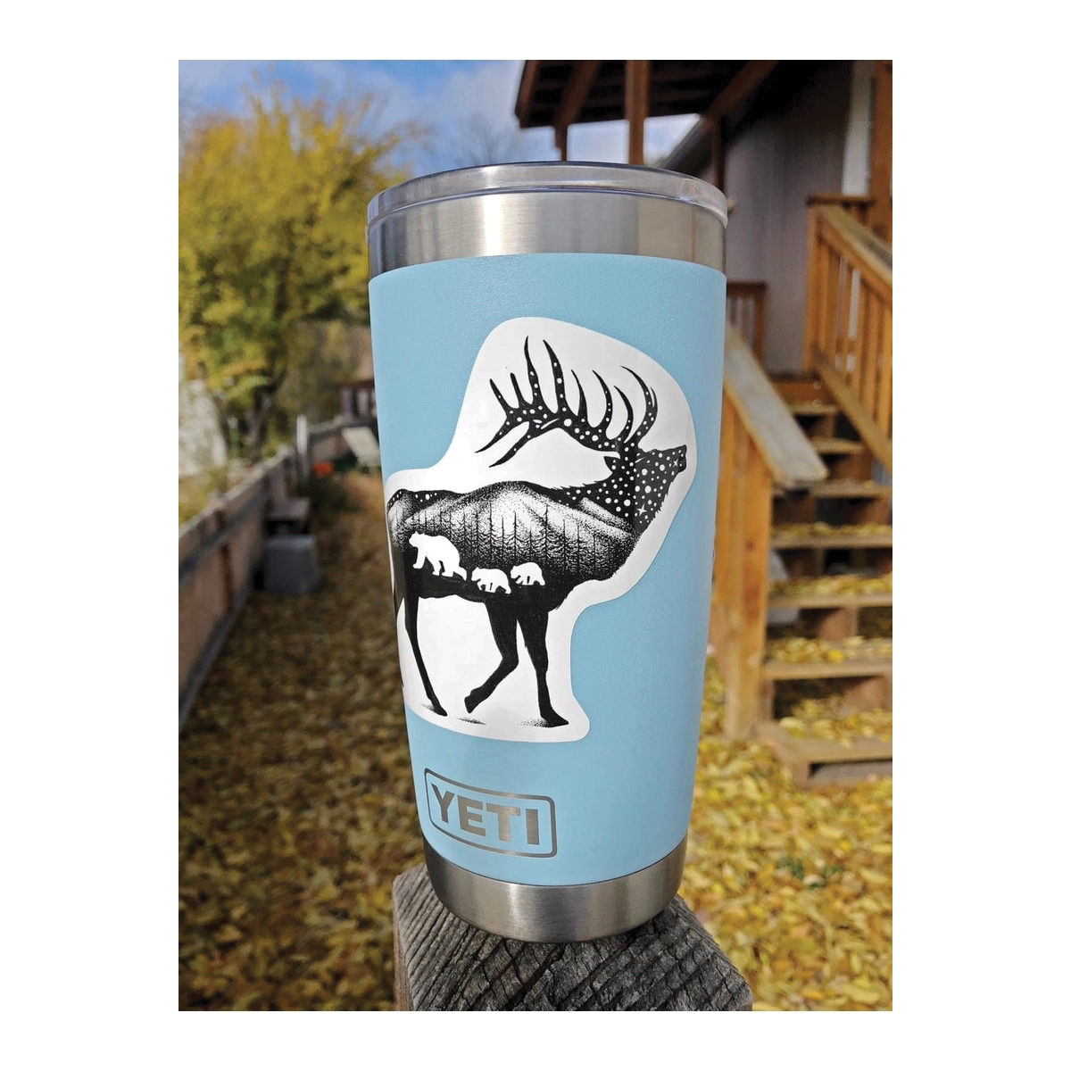 Sticker Art ElkandBear Sticker, 3-1/2 in L, 4 in W, Elk and Bear - 2