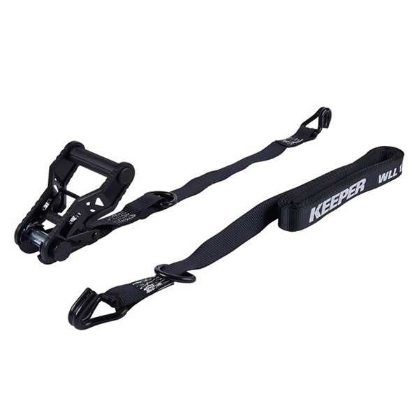 Keeper 85450 Tie-Down, Ratchet Adjustment, 1-1/4 in W, 16 ft L, Black, 1000 lb Working Load, J-Hook End, 2/PK - 2