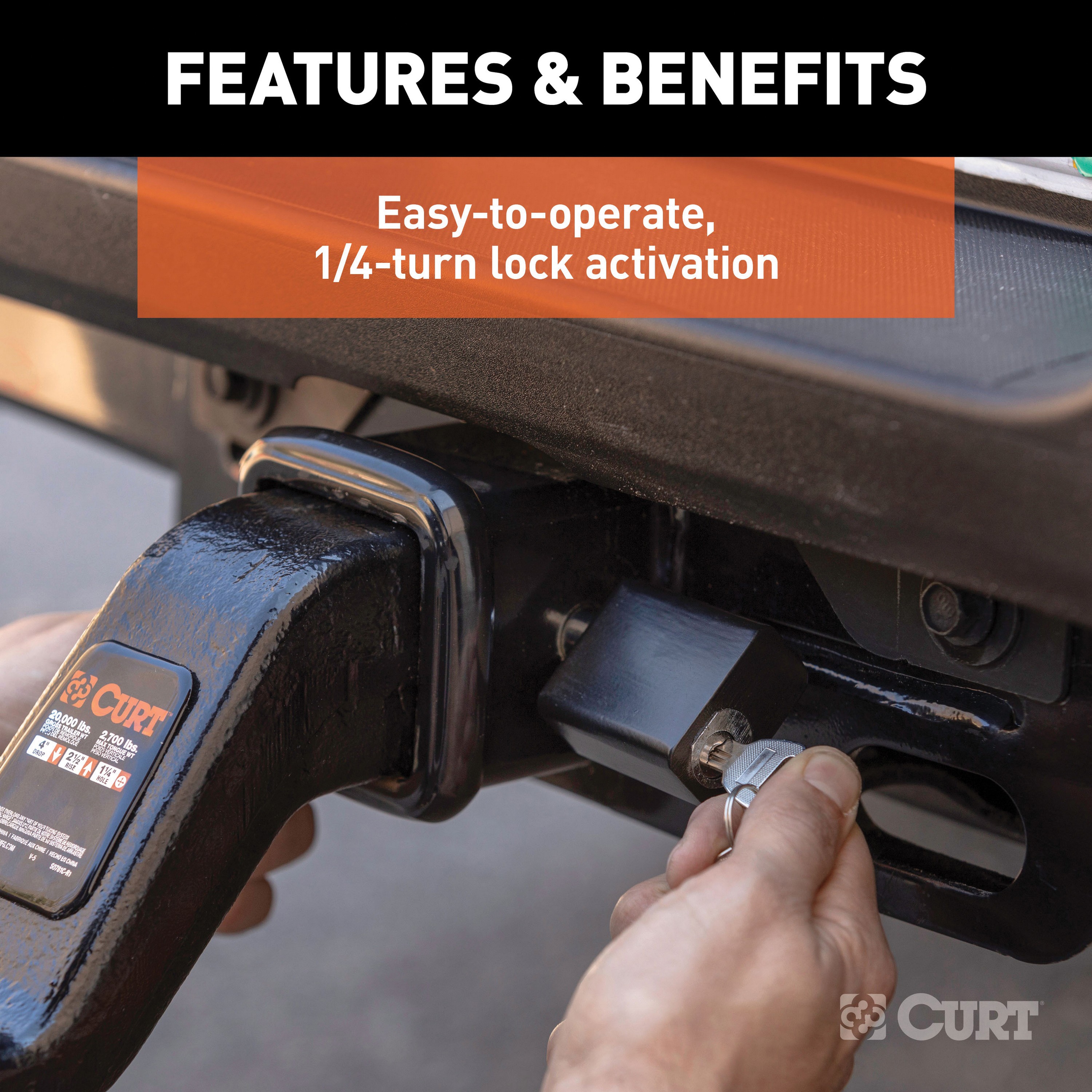 Curt 23021 Trailer Hitch Lock, 5/8 in Dia Pin, 6-3/4 in OAL, Carbon Steel, Chrome-Plated - 5
