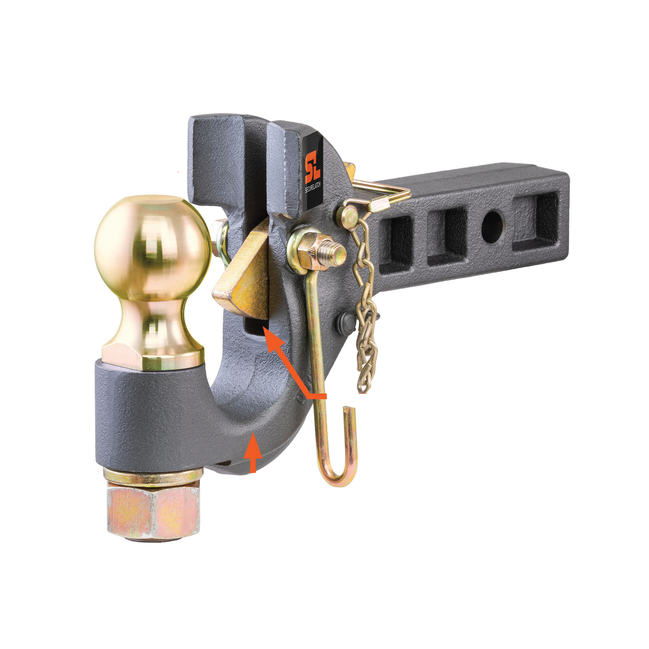 Curt 48406 SecureLatch Receiver Mount Ball and Pintle Hitch, 2-5/16 in Dia Hitch Ball, Carbon Steel - 3