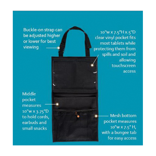 High Road HR Express HR-3515-05BLK Car Seat Back Tablet Organizer, 3 -Pocket, 500D Polyester, Black - 3