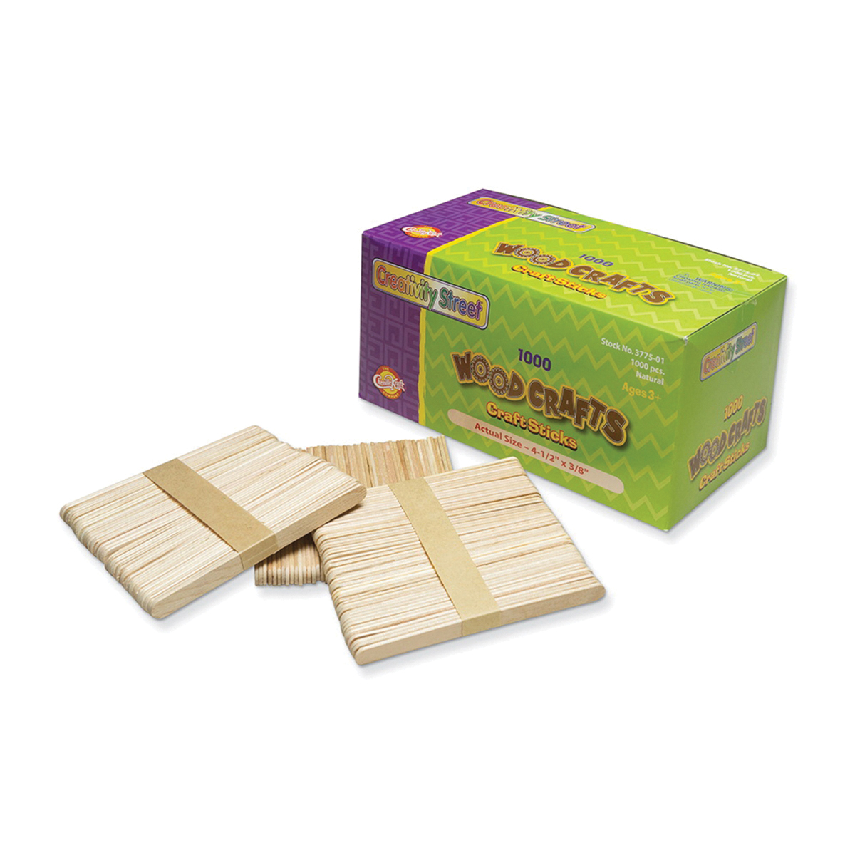 Creativity Street PAC3775-01 Ice Cream Stick, 4-1/2 in L, 3/8 in W, 2 mm Thick, Wood, Natural - 3