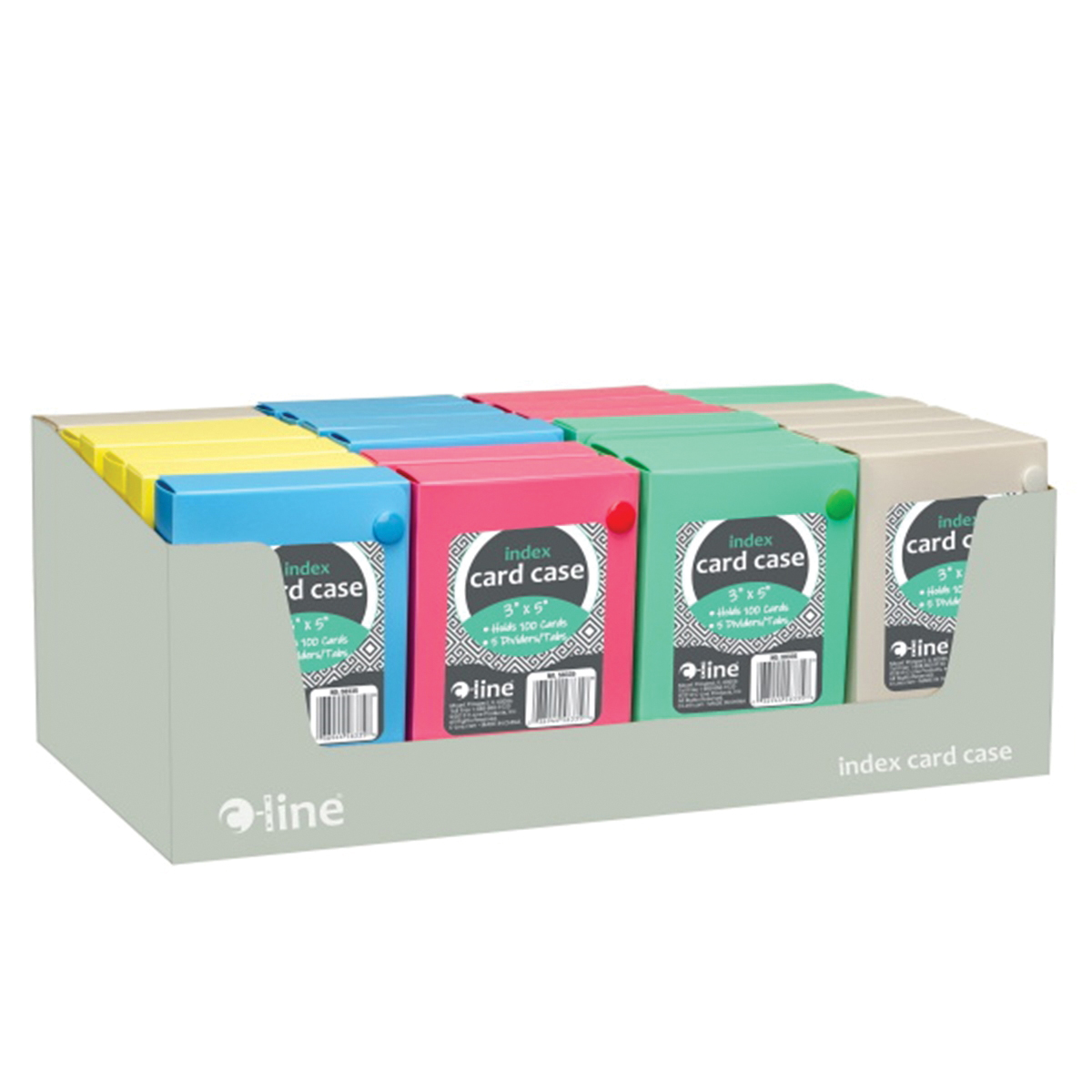 C-Line 58335 Index Card Case, Polypropylene, Sandy Gray/Seafoam Green/Seaside Blue/Sunny Yellow/Sunset Red - 4