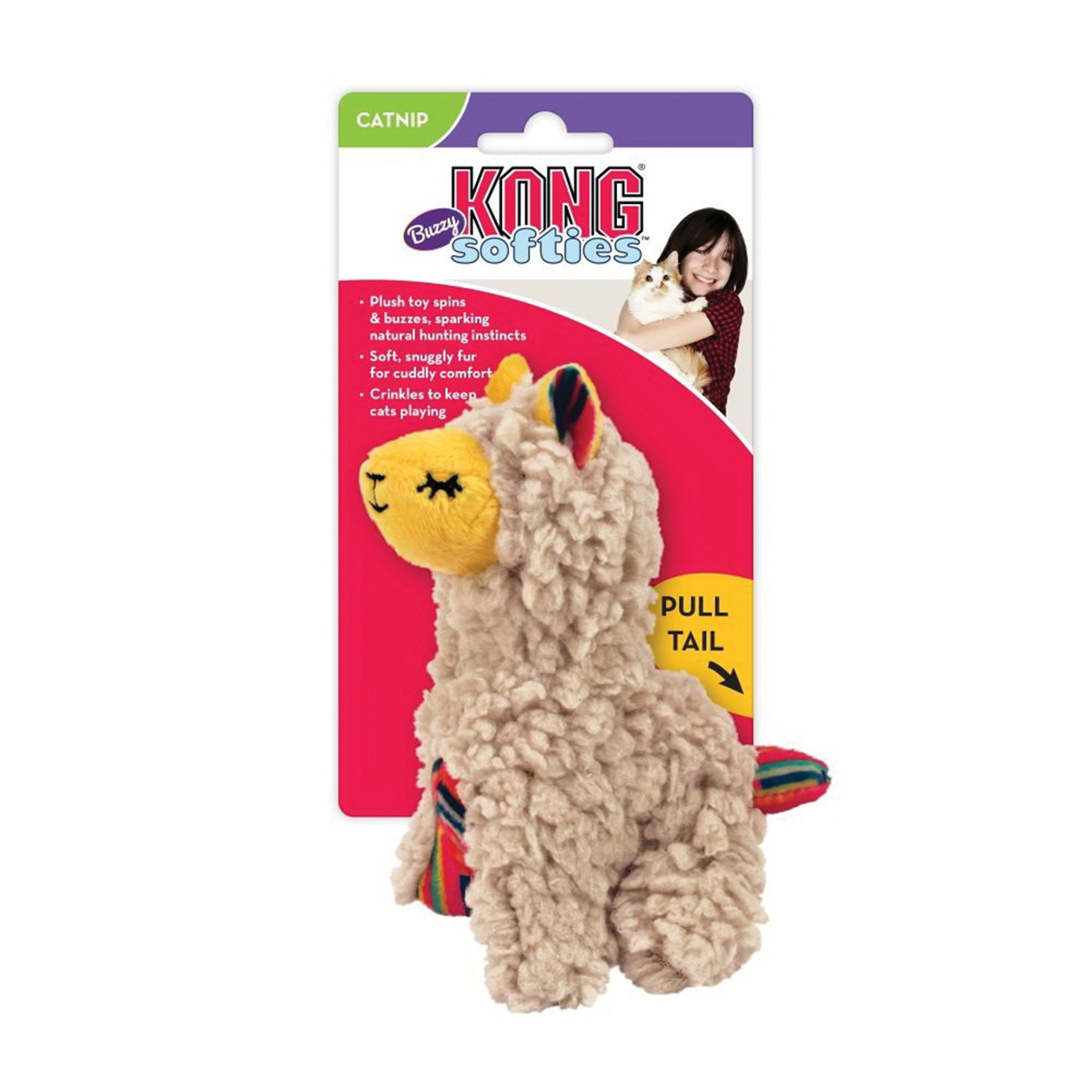 Kong CSF53 Cat Toy, One-Size, Softies Buzzy Llama, Plush, Beige - 3