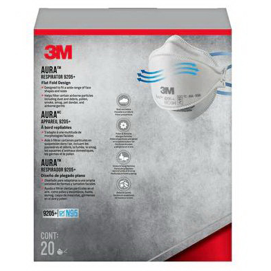 3M Aura Series 9205P-3-DC 3-Panel Particulate Respirator, One-Size Mask, N95 Filter Class, 95 % Filter Efficiency, White - 5