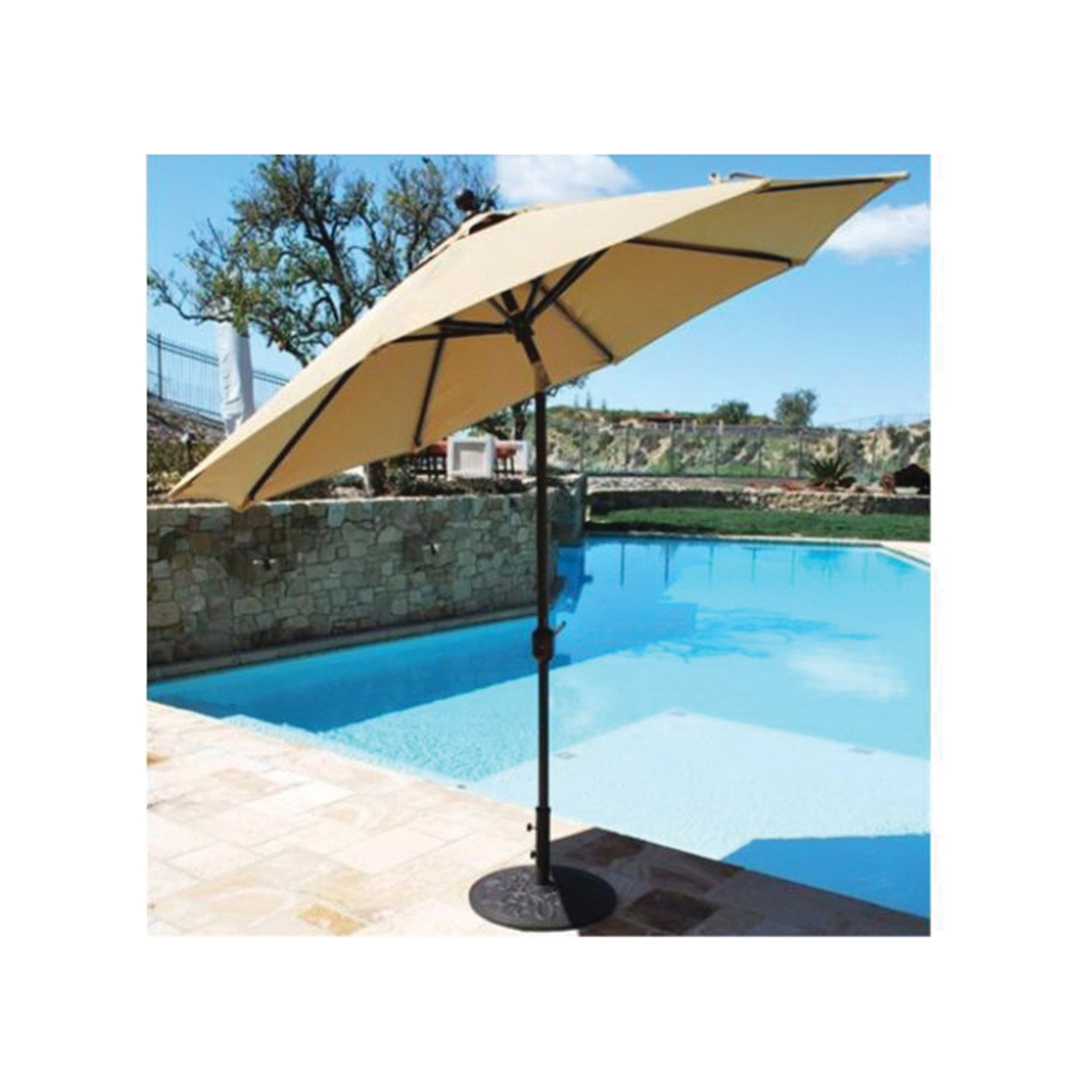 Galtech 737RC68 Auto-Tilt Umbrella, Teak Fabric, 39 in H Pole, 96 in H, 9 ft W Canopy, 75 in L Canopy, Octagonal Canopy - 2