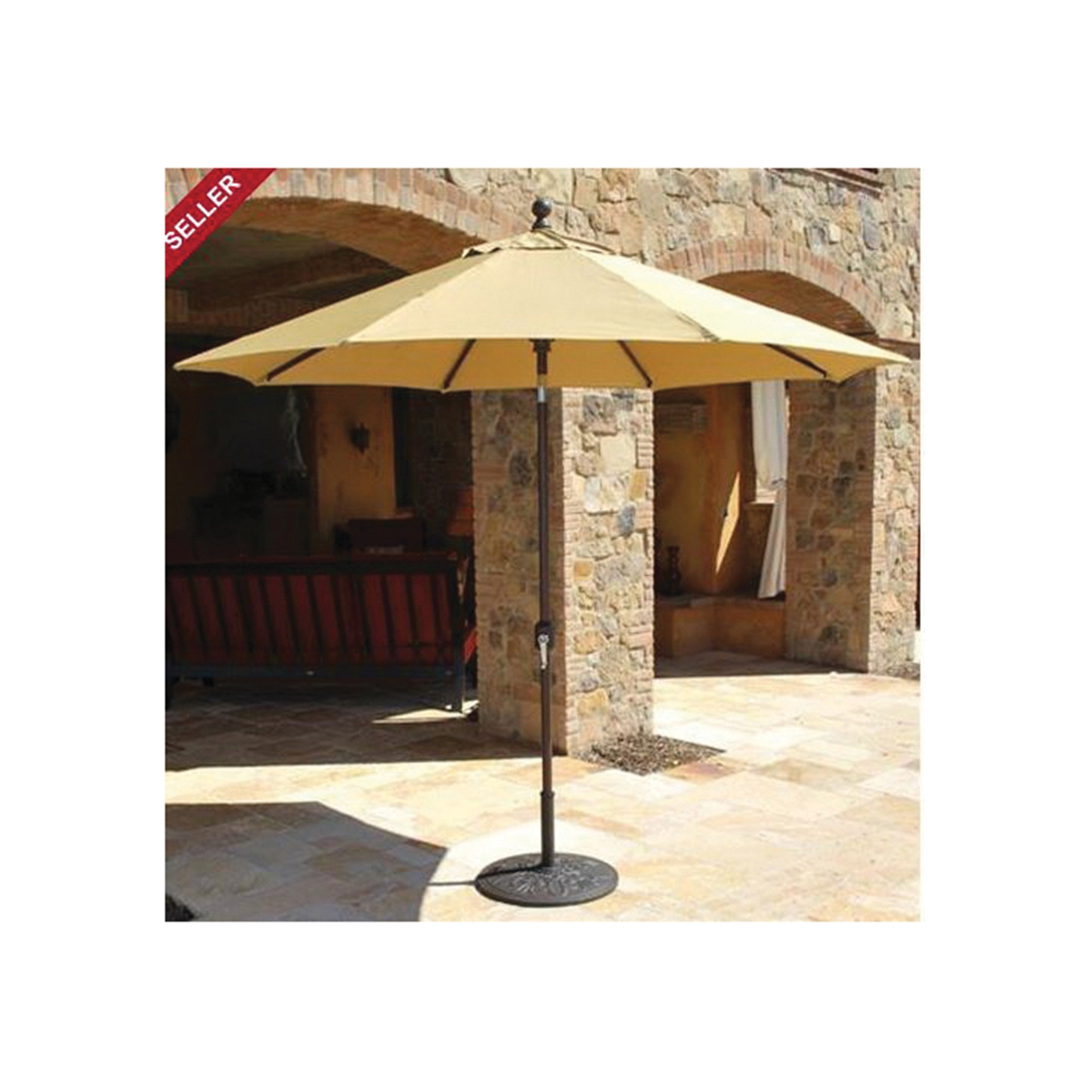 Galtech 737RC68 Auto-Tilt Umbrella, Teak Fabric, 39 in H Pole, 96 in H, 9 ft W Canopy, 75 in L Canopy, Octagonal Canopy - 4