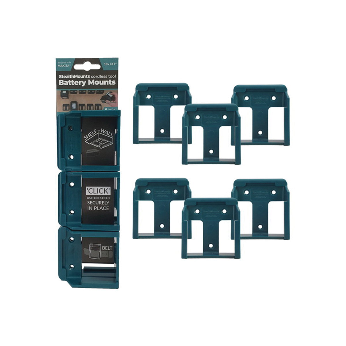 StealthMounts BM-MK18-BLU-6 Battery Mount, For: Milwaukee 18 V LXT Batteries, ABS, Blue, 6/PK - 2