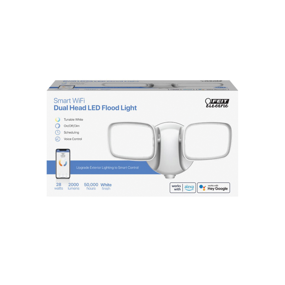 Feit Electric S9DFL/CCT/WH/AG Smart Flood Light, 120 V, 28 W, LED Lamp, Tunable White Light, 2000 Lumens - 2