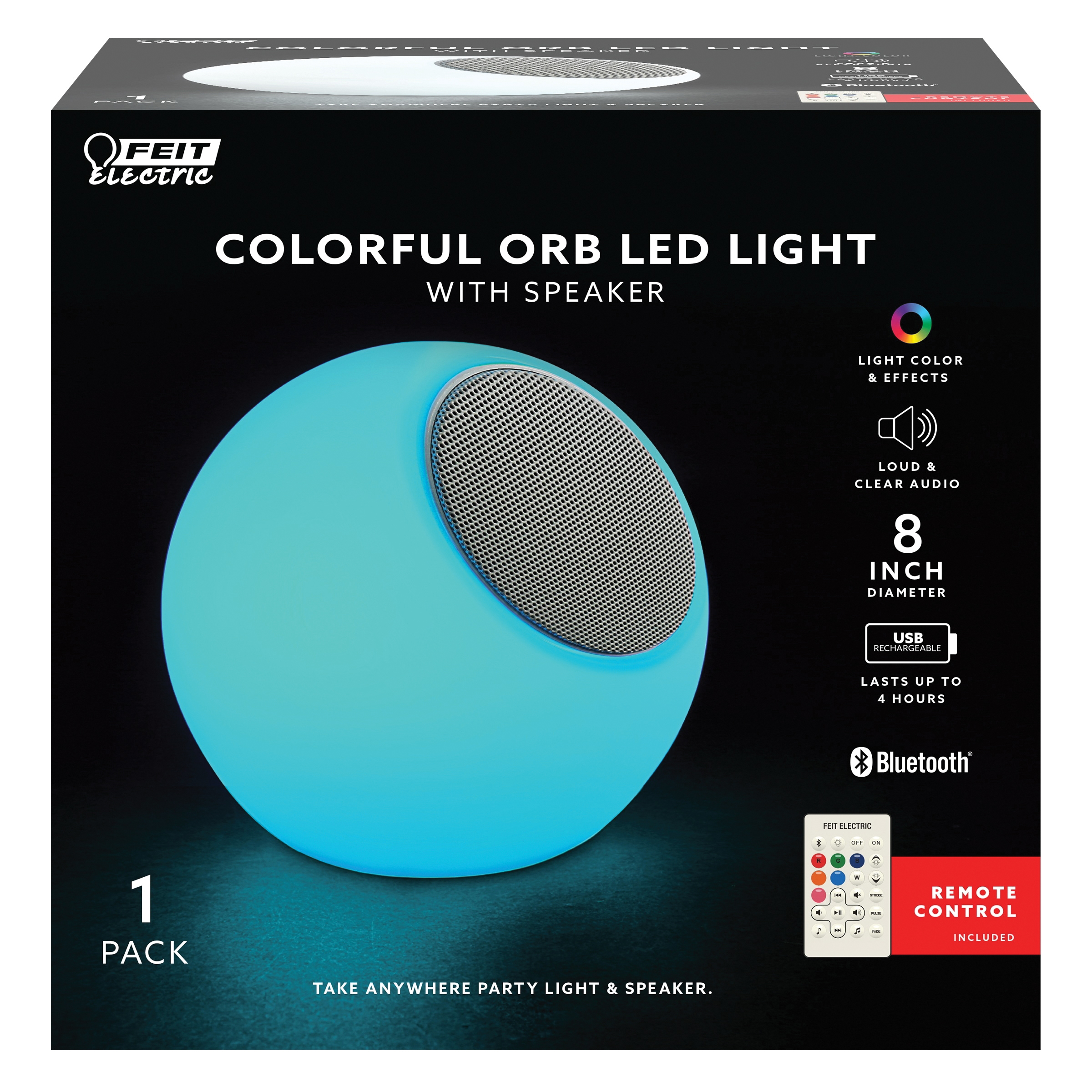 Feit Electric BTORB8RGBWBAT LED Speaker, 3 W Output, Rechargeable Battery, White - 5