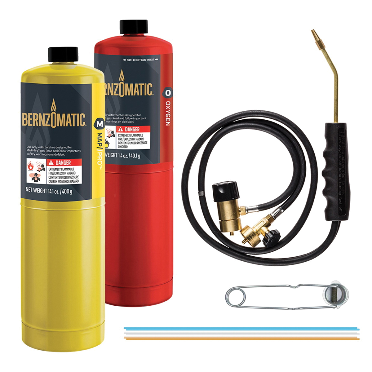 BernzOmatic WK5500KC Brazing Torch Kit, MAPP, Oxygen, Manual Igniter, Brass, 10-Piece