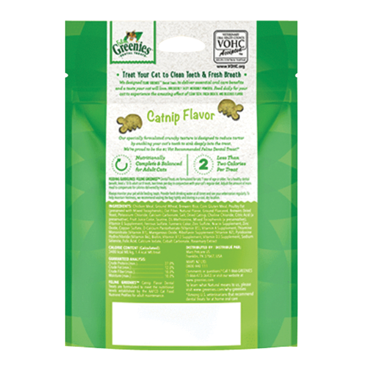 Feline Greenies 10205280 Dental Treat, Adult Lifestage, Catnip Flavor, 2.1 oz - 2