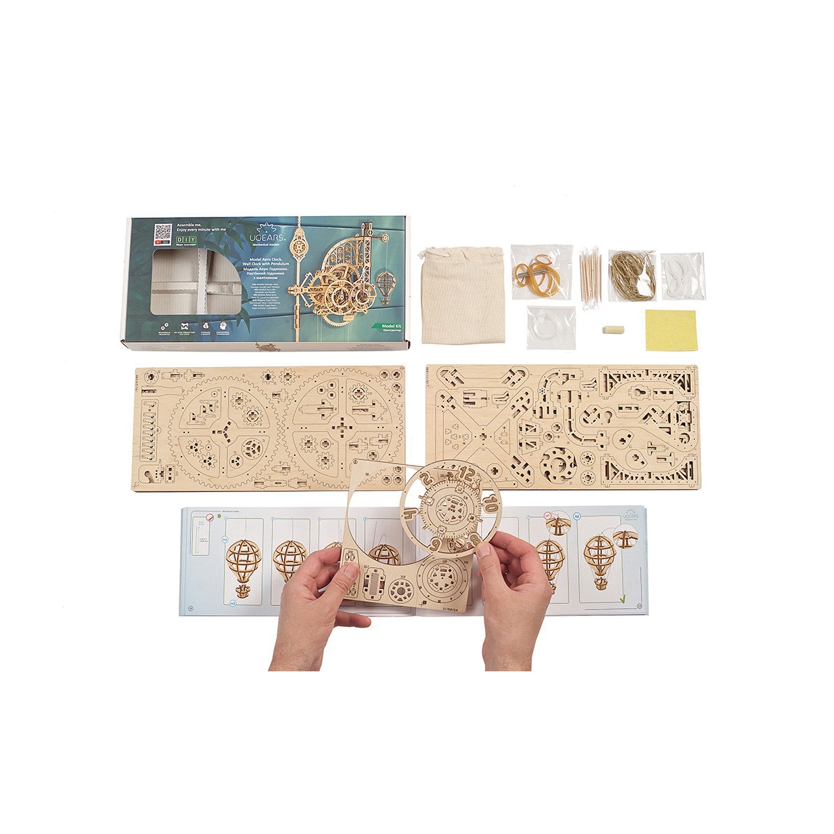 Ugears 4820184121232 3D Mechanical Model Kit, 14 Years and Up, Aero Clock with A Pendulum, Plywood, 320-Piece - 5