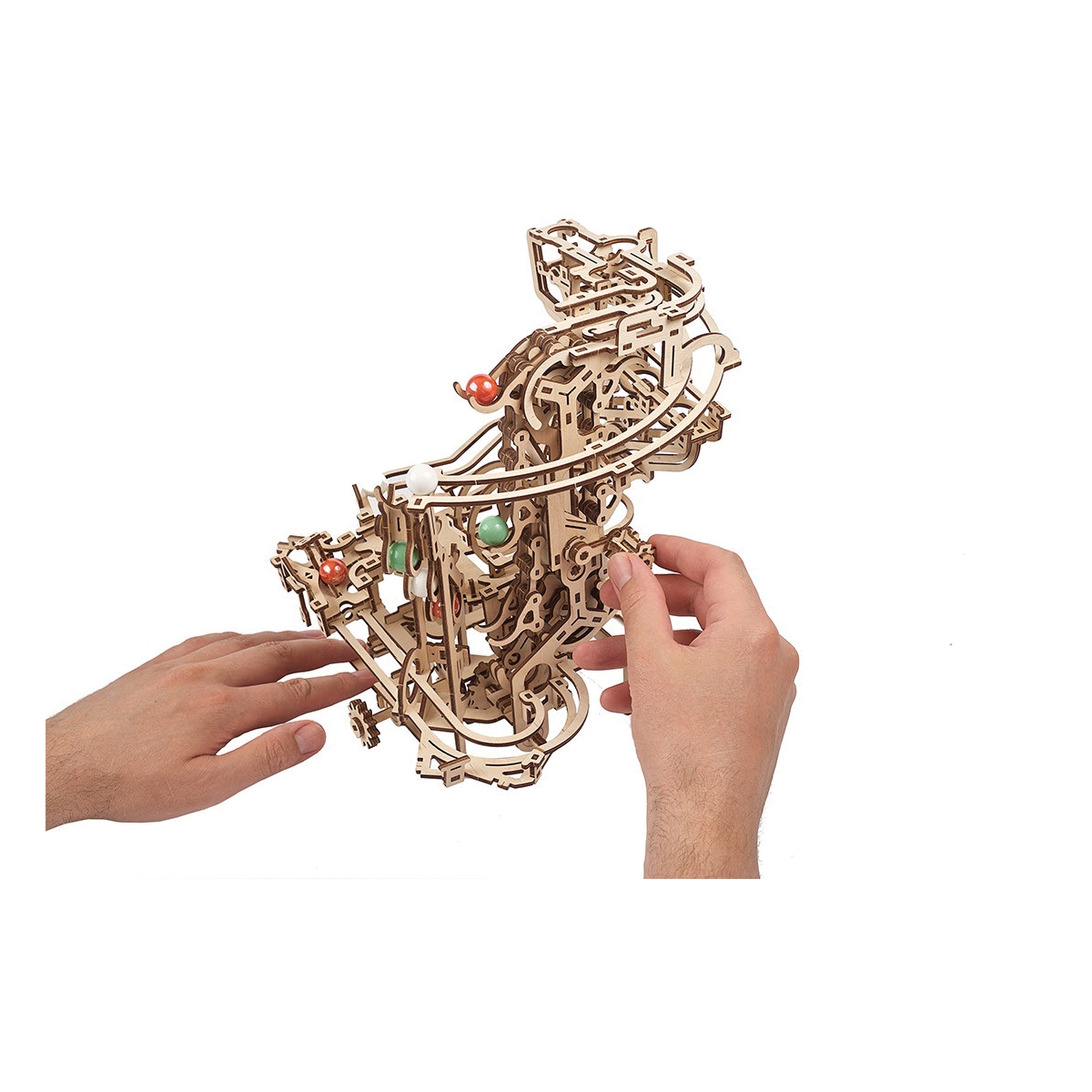 Ugears 4820184121270 3D Mechanical Model Kit, 14 Years and Up, Marble Run Chain Hoist, Plywood, 400-Piece - 4