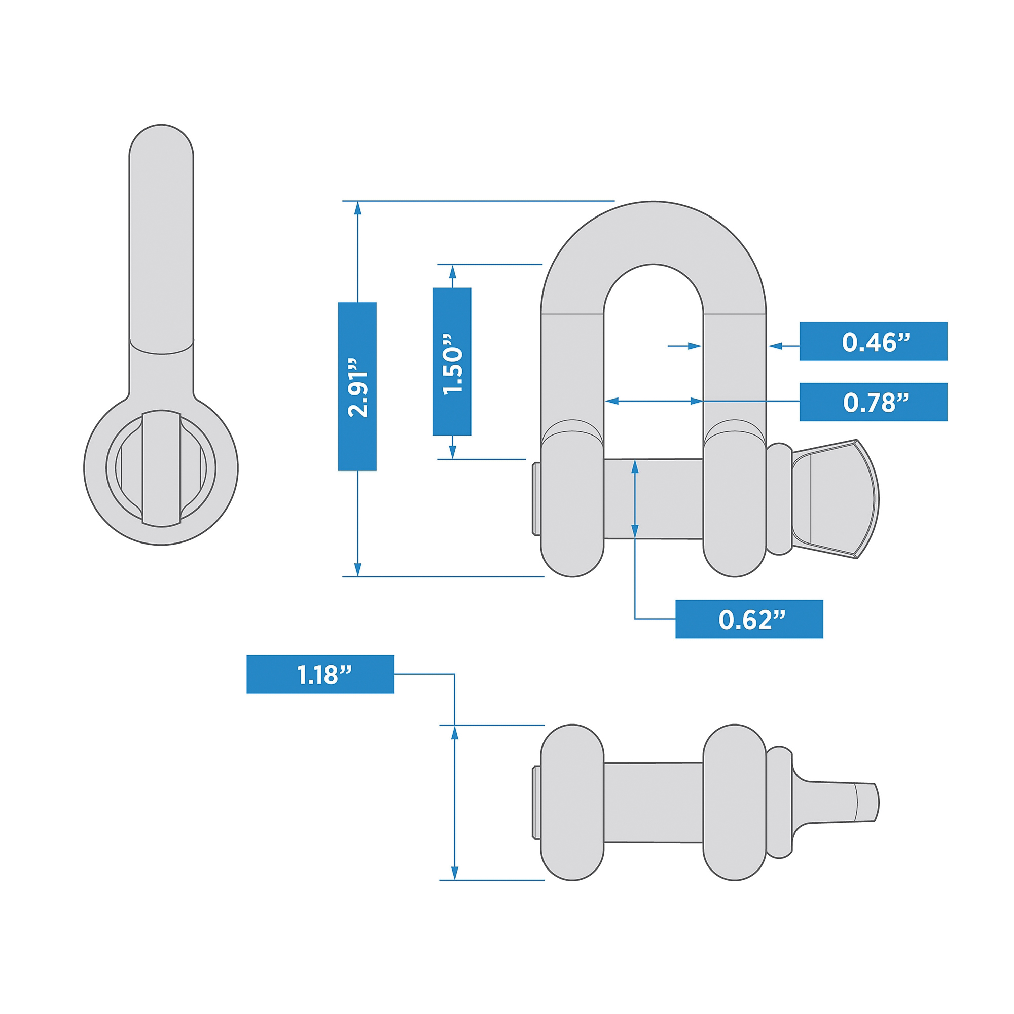 National Hardware N100-357 D-Shackle, 1/2 in, 4000 lb Working Load, 316 Grade, Stainless Steel, 1-1/2 in L Inside - 5