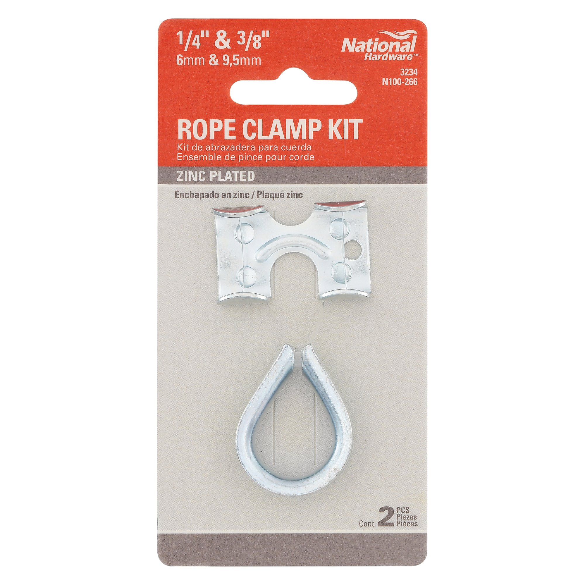 National Hardware N100-266 Rope Clamp Kit, 1/4 in Dia Cable, Steel, Zinc - 4