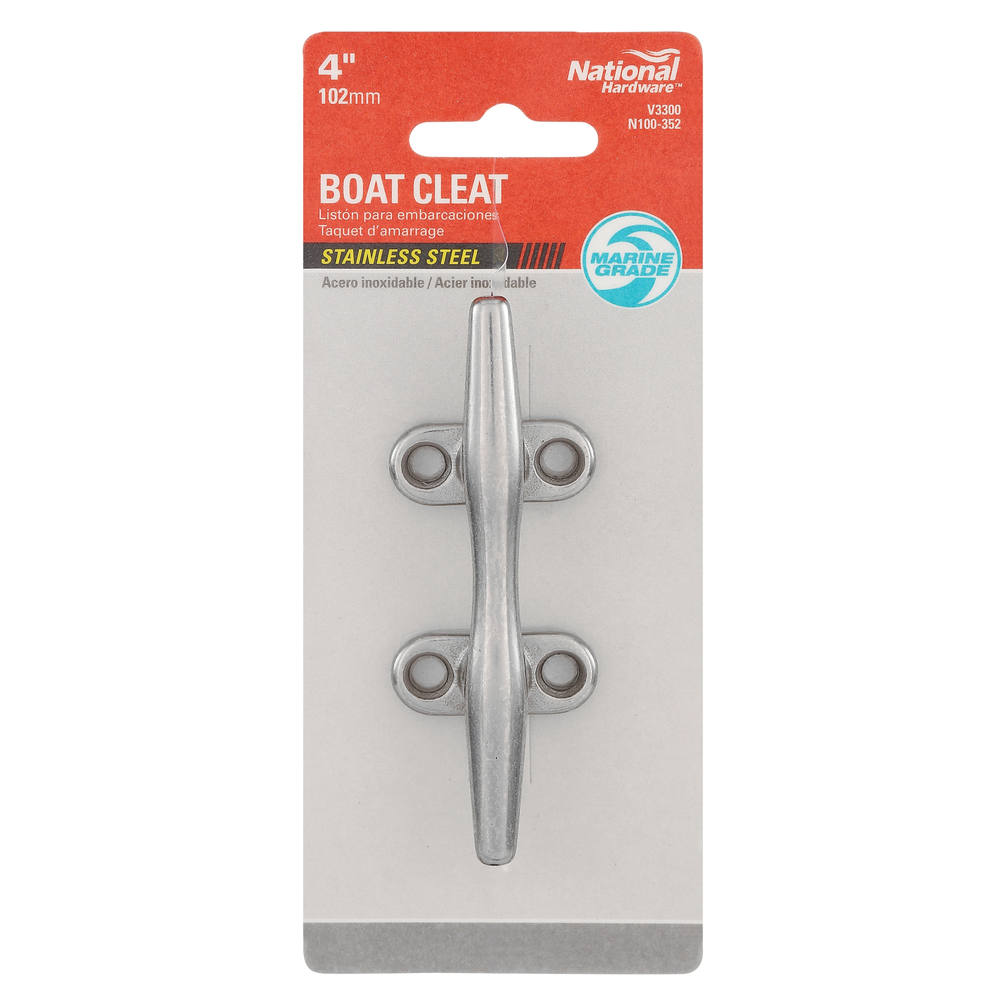 National Hardware N100-352 Boat Rope Cleat, 3-13/16 in L x 7/8 in H Dimensions, Stainless Steel - 4