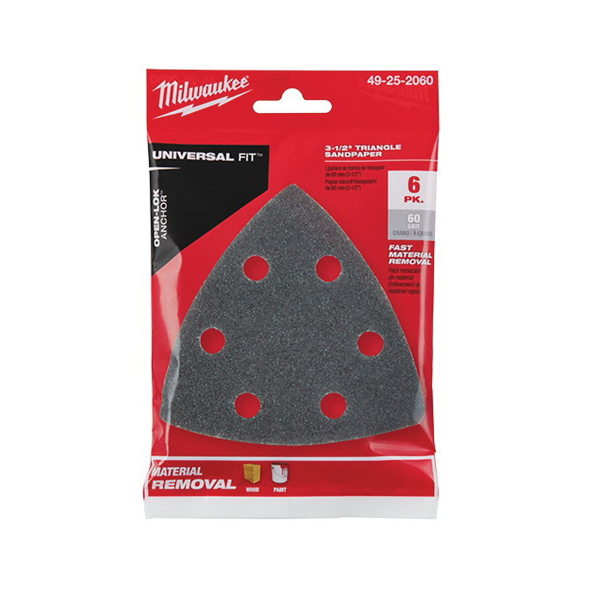 Milwaukee 49-25-2060 Triangle Sandpaper, 60 Grit, Silicon Carbide Abrasive, 3-1/2 in L - 3