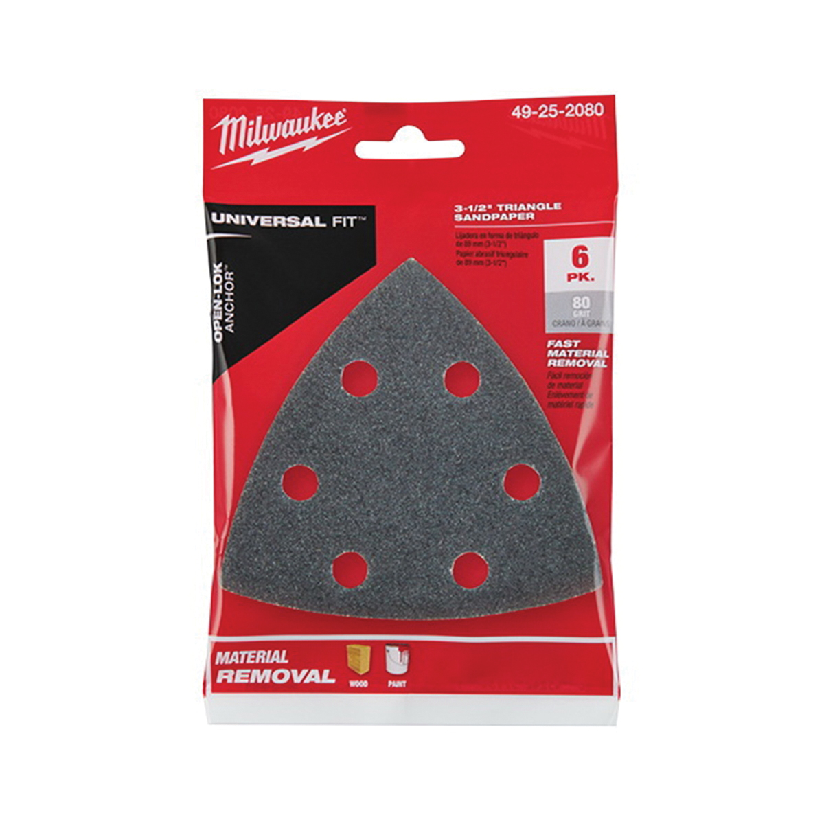 Milwaukee 49-25-2080 Triangle Sandpaper, 80 Grit, Silicon Carbide Abrasive, 3-1/2 in L - 3