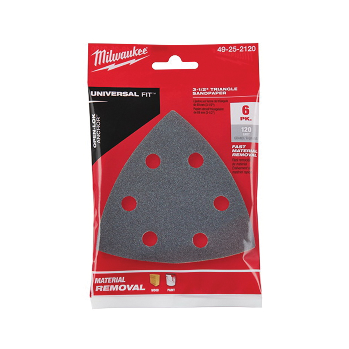 Milwaukee 49-25-2120 Triangle Sandpaper, 120 Grit, Silicon Carbide Abrasive, 3-1/2 in L - 3