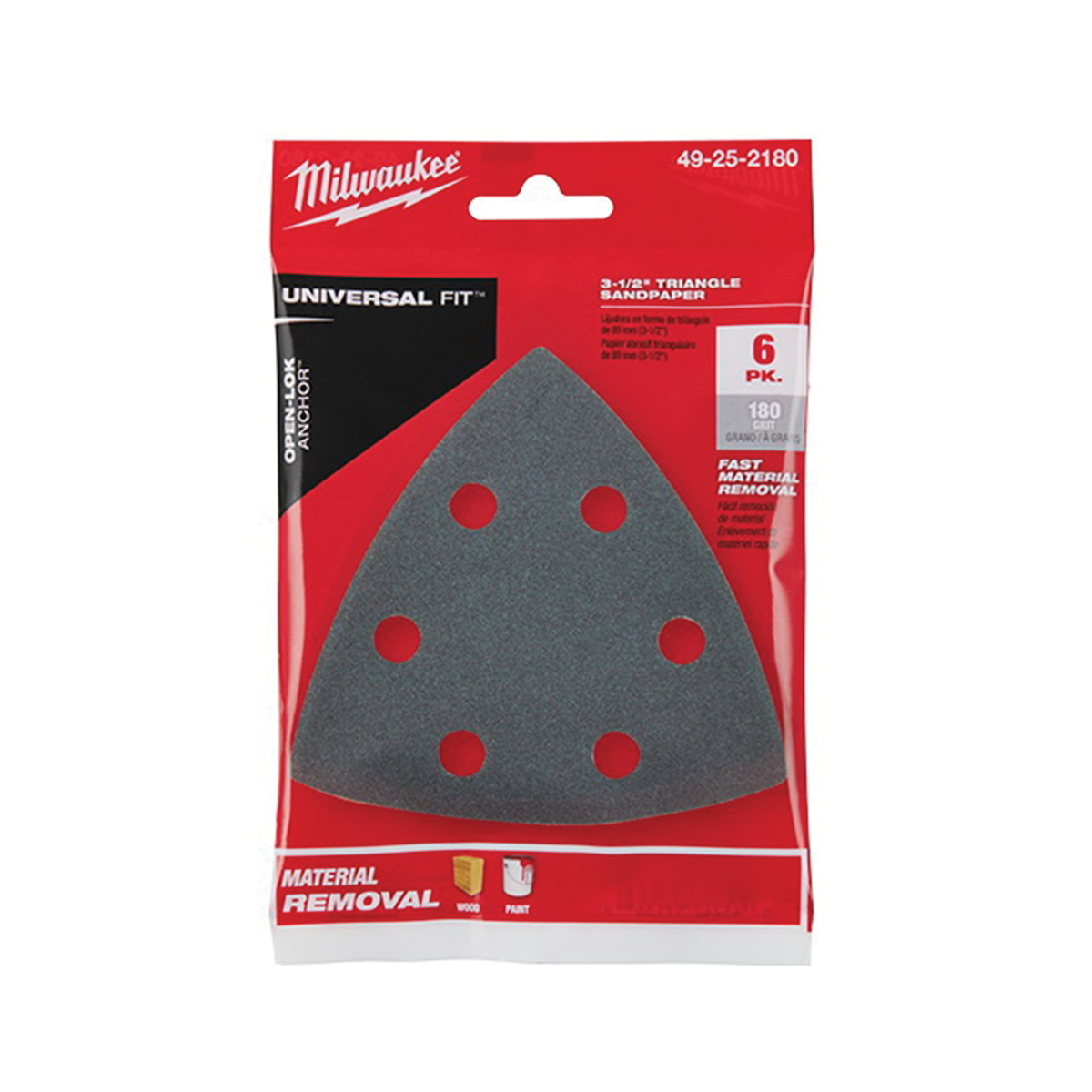 Milwaukee 49-25-2180 Triangle Sandpaper, 180 Grit, Silicon Carbide Abrasive, 3-1/2 in L - 3