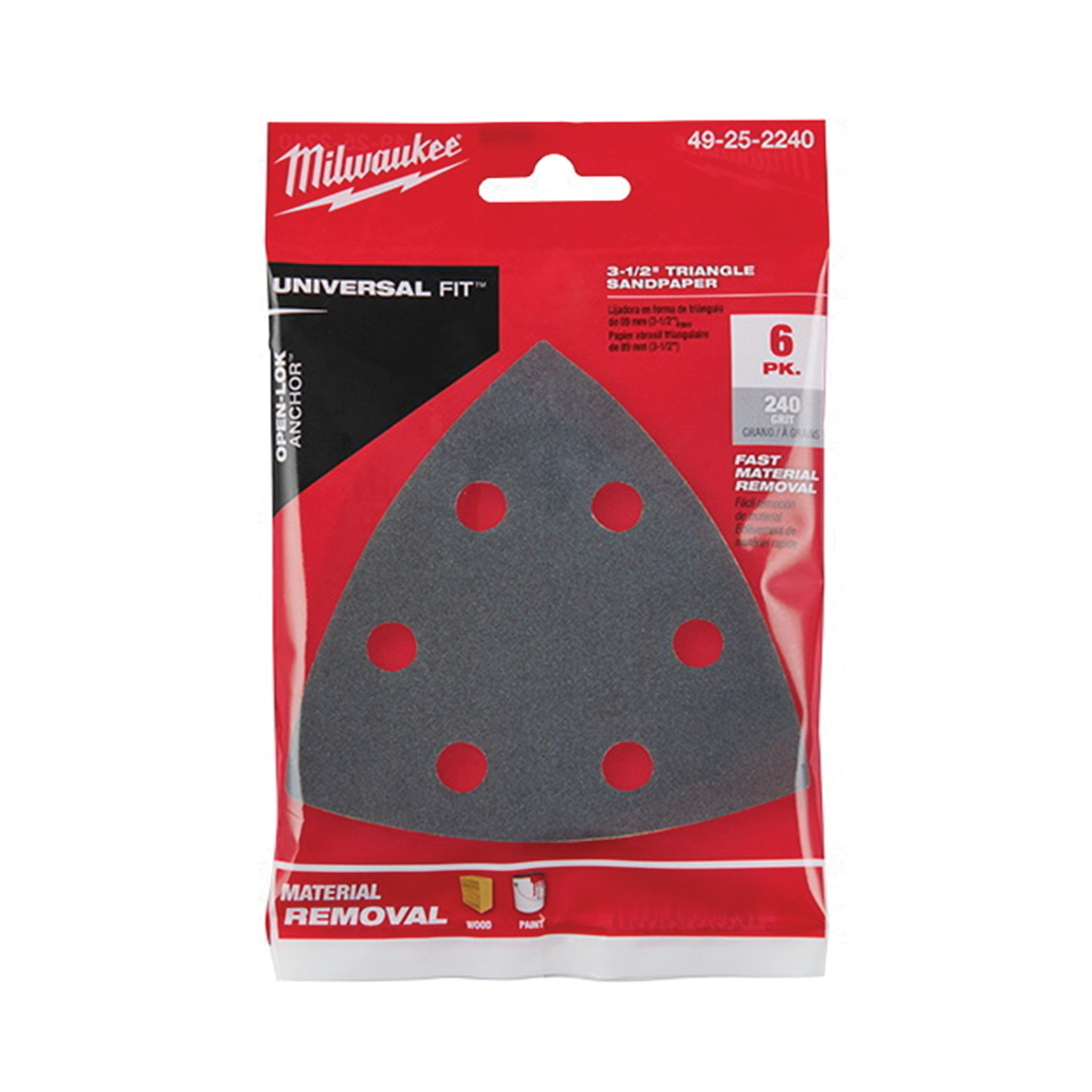 Milwaukee 49-25-2240 Triangle Sandpaper, 240 Grit, Silicon Carbide Abrasive, 3-1/2 in L - 3
