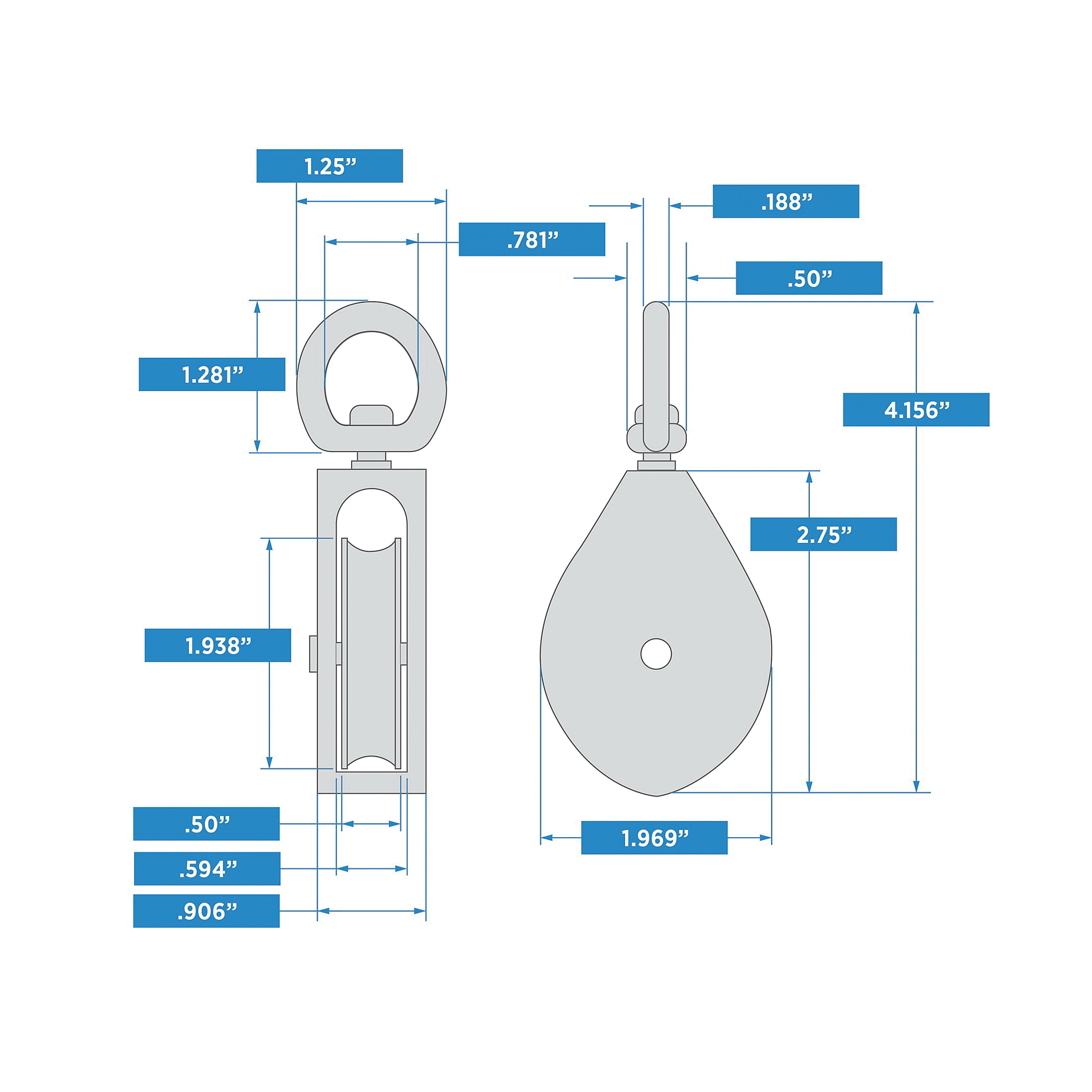 National Hardware N100-296 Pulley, 1/2 in Rope, 55 lb Working Load, 1/2 in L x 1-15/16 in H Sheave, Nickel - 4