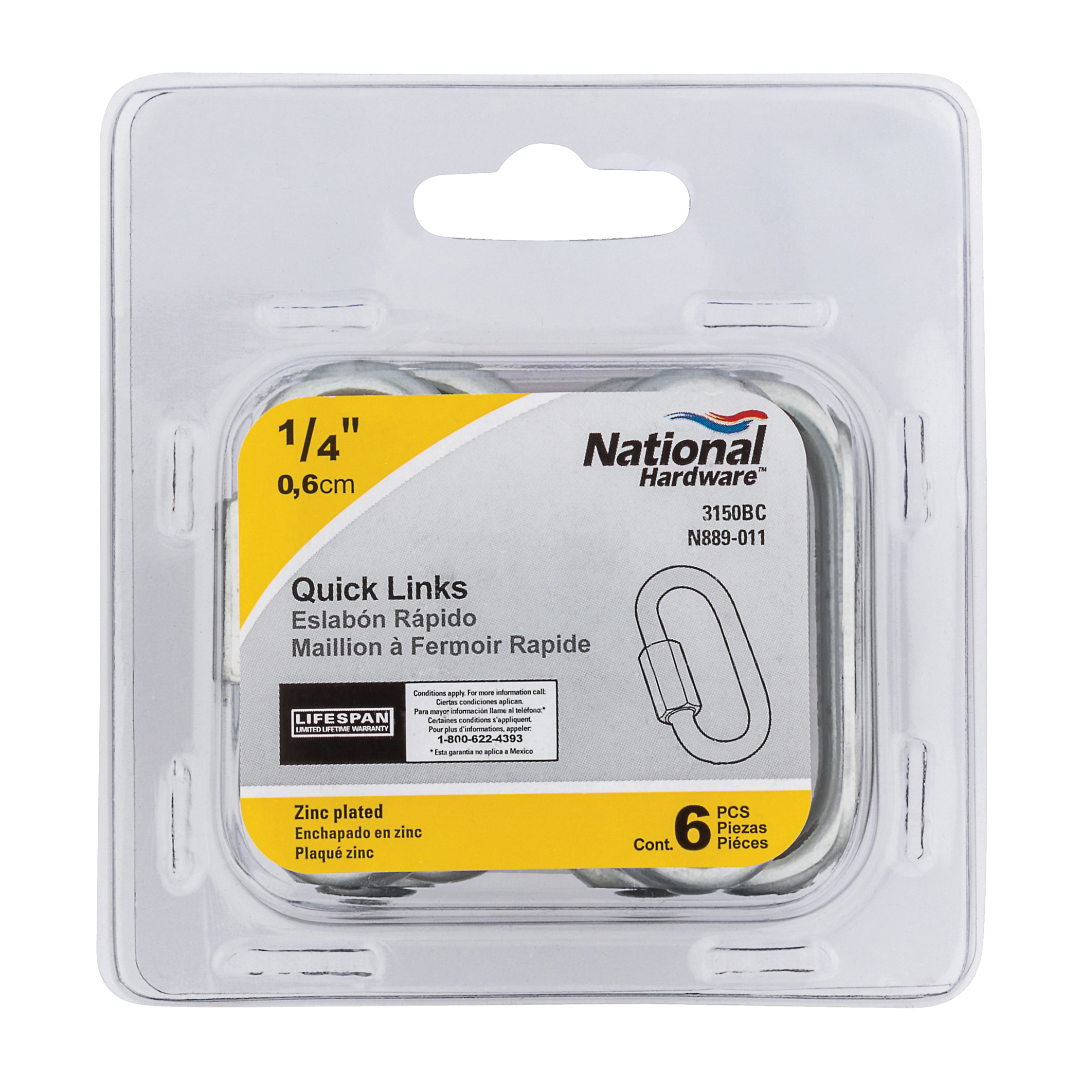 National Hardware N889-011 Quick Link, 1/4 in Trade, 880 lb Working Load, Steel, Zinc - 3