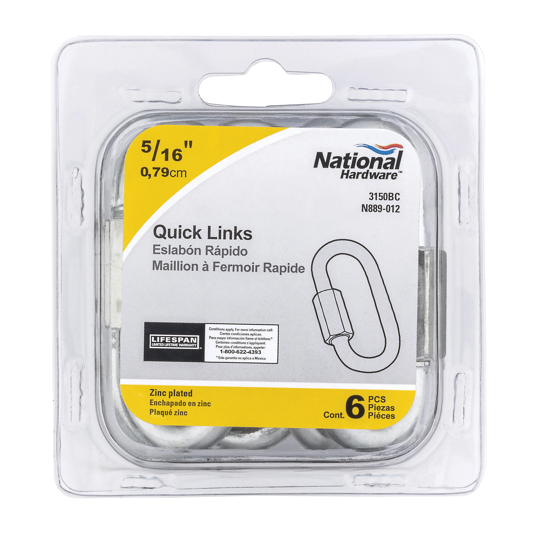 National Hardware N889-012 Quick Link, 5/16 in Trade, 1760 lb Working Load, Steel, Zinc - 3