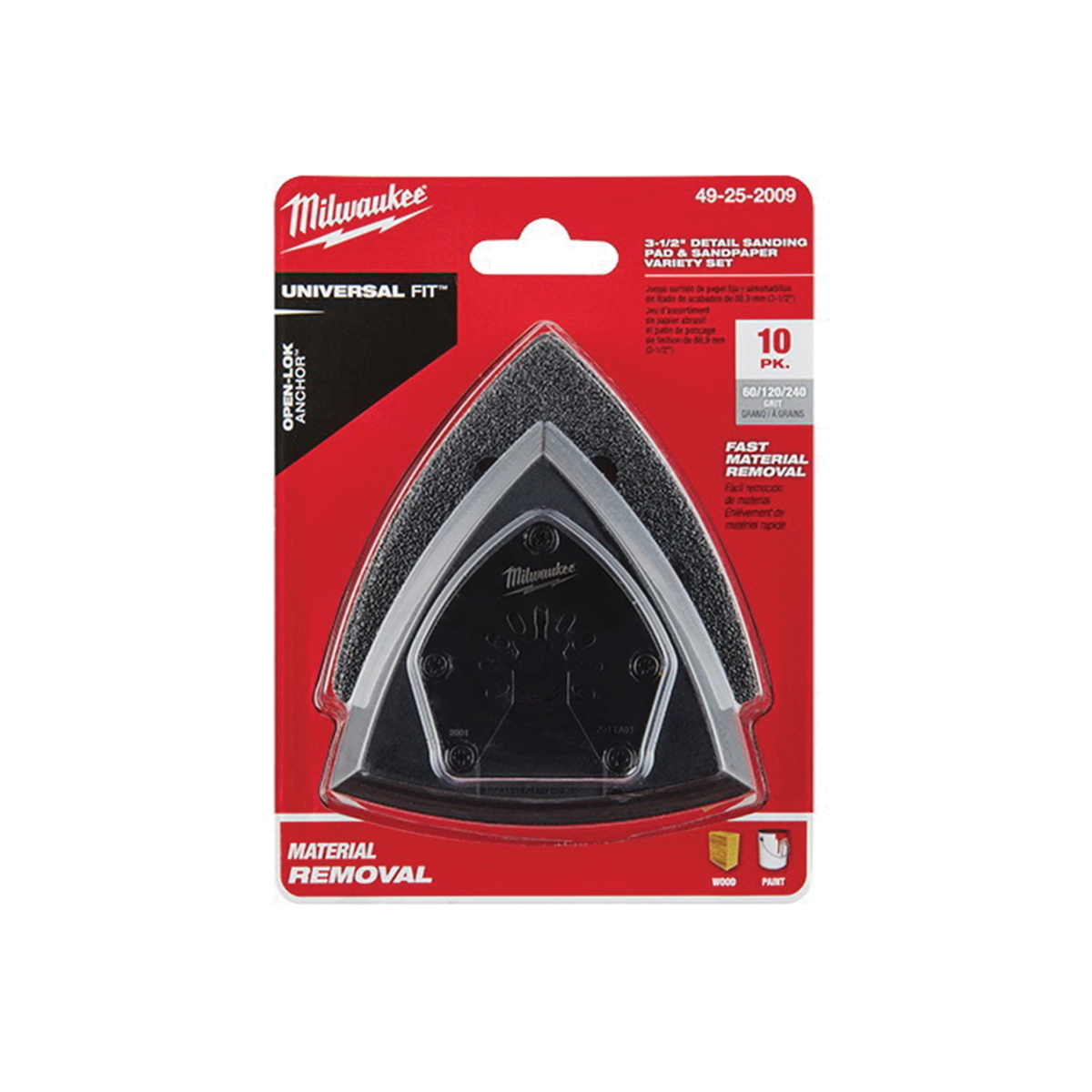 Milwaukee 49-25-2009 Triangle Sanding Pad and Paper Variety Pack, 60, 120, 240 Grit, Silicon Carbide Abrasive, 3.35 in L - 4