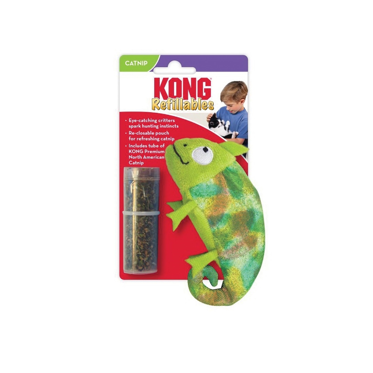 Kong Refillables Critter Series NCM4 Cat Toy, One-Size, Chameleon, Green - 3