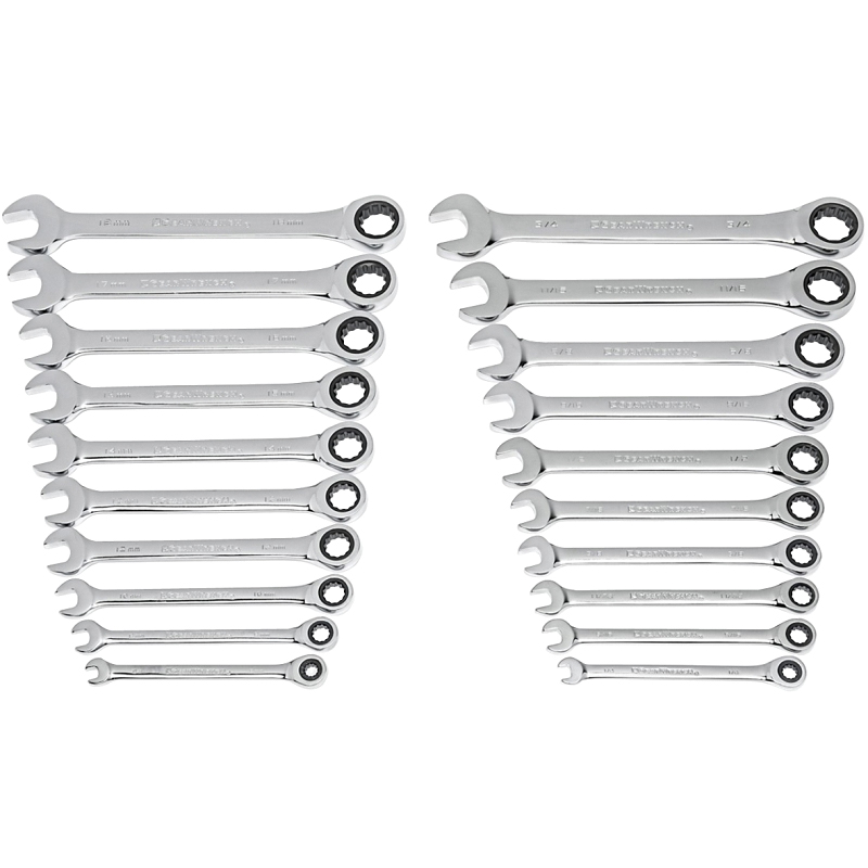 GearWrench 35720-06 Ratcheting Combination Wrench Set, 20-Pieces, Alloy Steel, Polished Chrome - 1