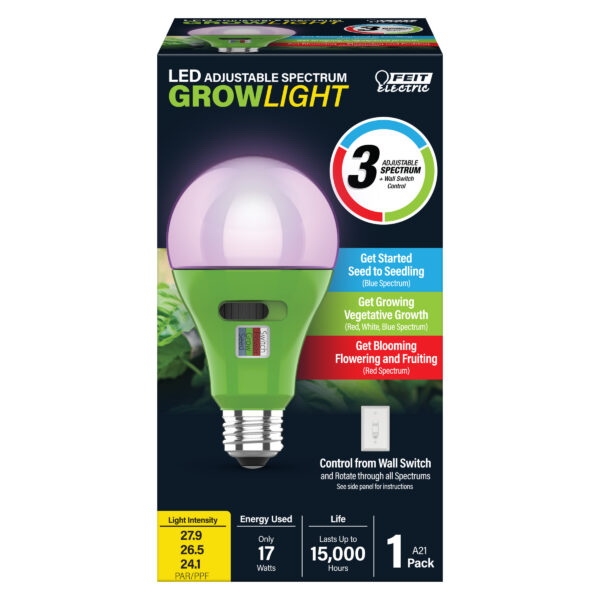 Feit Electric A21/ADJ/GRW/LED/HDRP Adjustable Spectrum Grow Light 0.145 A, 120 VAC, 17 W, LED Lamp - 2