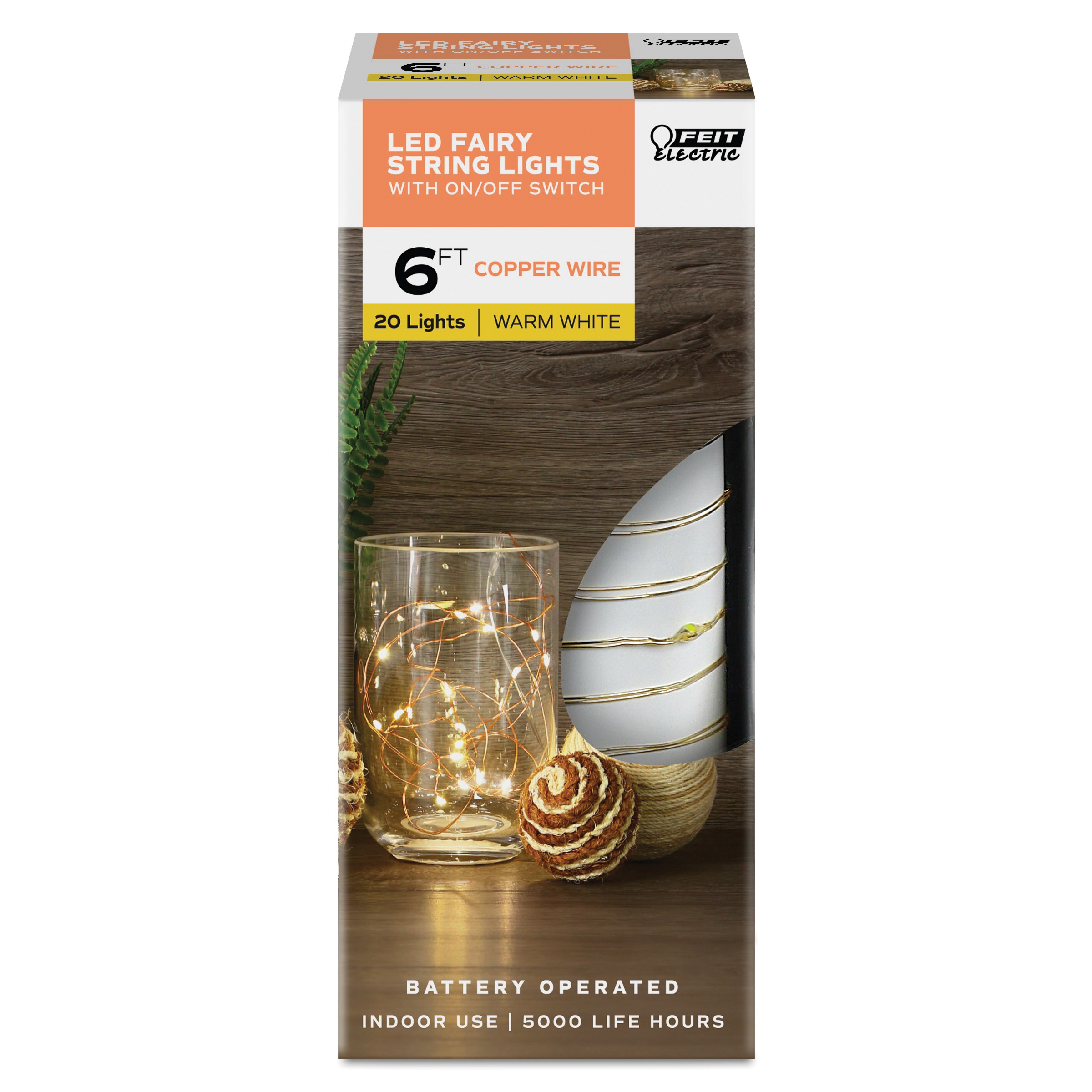 Feit Electric FY6-20/CPR Fairy String Light, Lightweight, 3 in, Fairy, 120 V, 1.2 W, 20-Lamp, LED Lamp, Warm White - 3