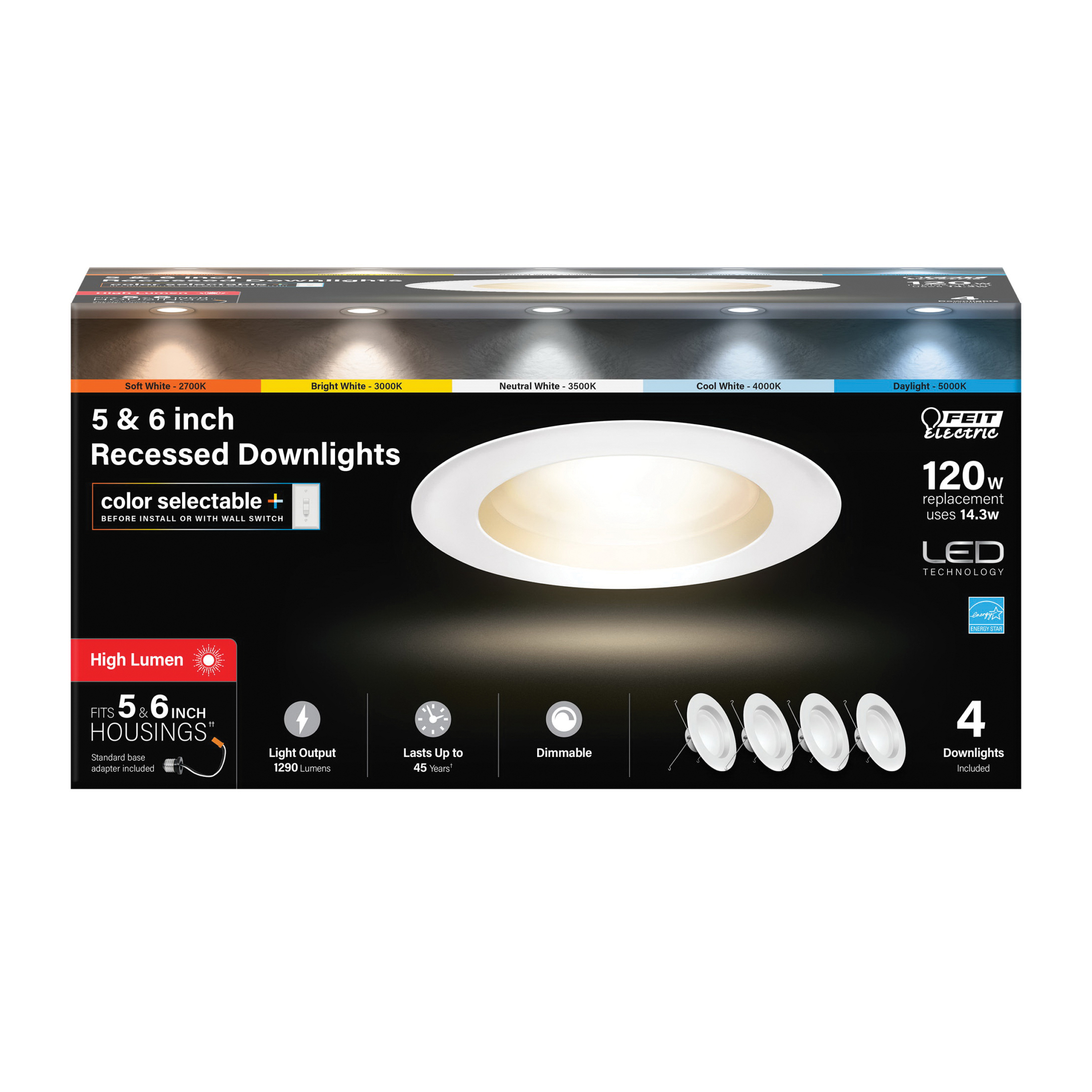 Feit Electric LEDR56HO/6WYCA/4 Downlight, 14.3 W, 120 V, LED Lamp, Aluminum, White - 2