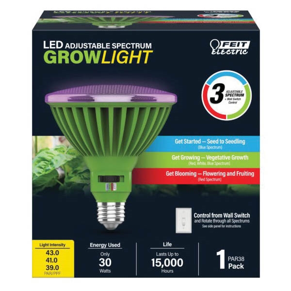 Feit Electric PAR38ADJGRW/LED/HDRP Spectrum Grow Light 0.28 A, 120 VAC, 30 W, LED Lamp, 2300 Lumens - 2