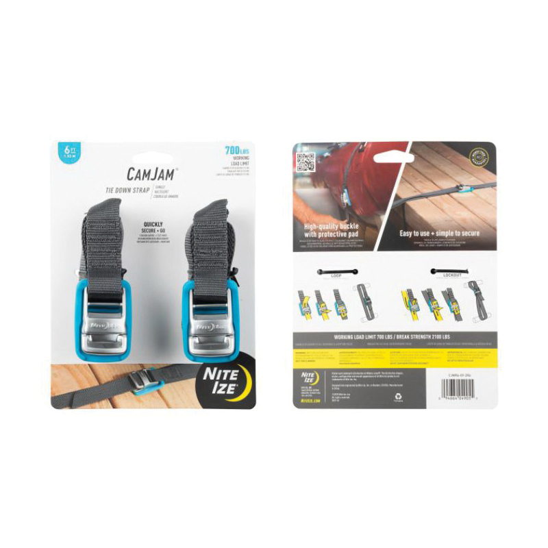 Nite Ize CamJam CJWR6-09-2R6 Tie-Down Strap, 1 in W, 6 ft L, 700 lb Working Load, Polypropylene, Gray - 2