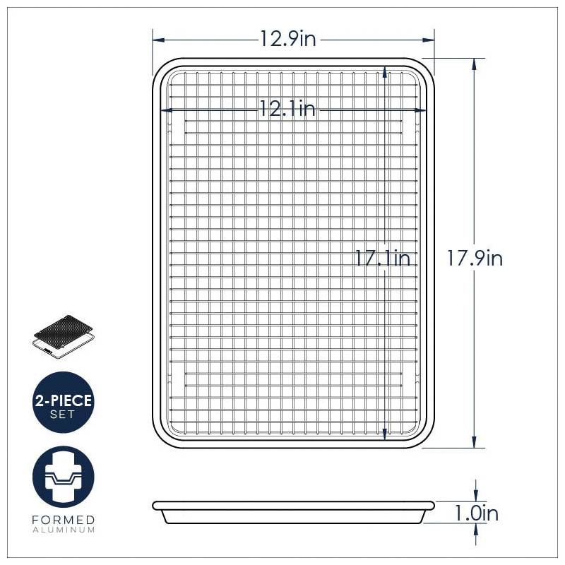 Nordic Ware Naturals 43172 2-Piece Half Sheet with Oven-Safe Non-Stick Grid, 17.9 in L, 12.9 in W, Aluminum/Steel - 4