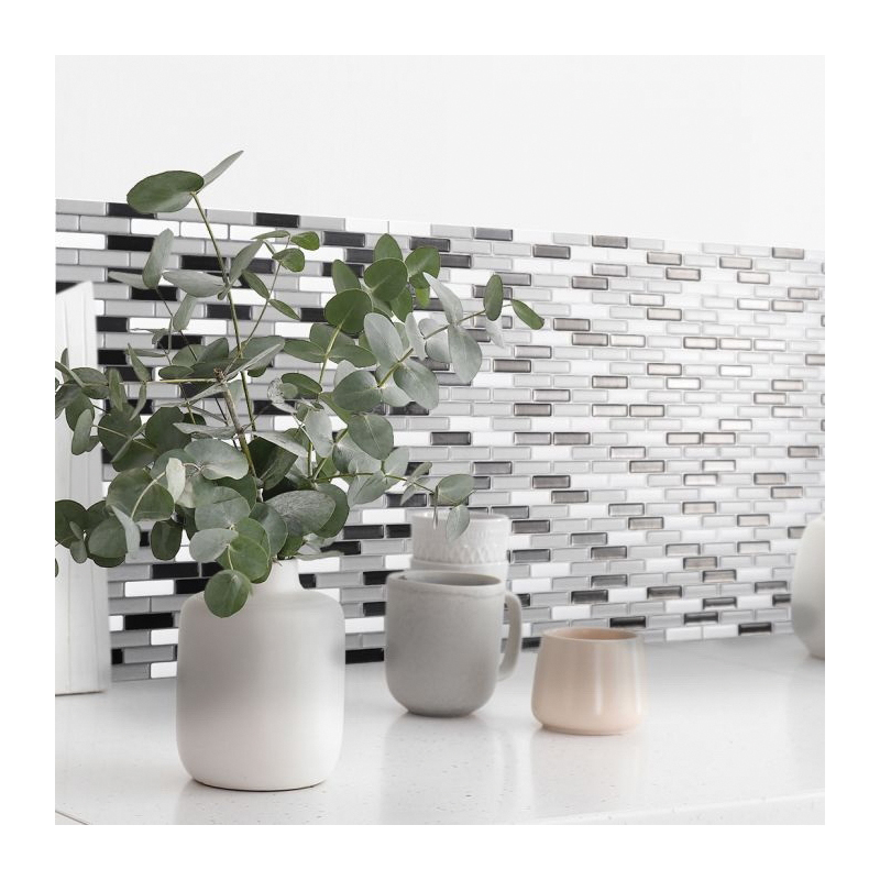Smart Tiles Mosaik Series SM1030-4 Wall Tile, 9.1 in L Tile, 10.2 in W Tile, Straight Edge, Murano Metallik Pattern - 4