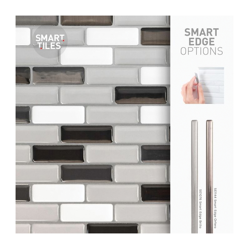 Smart Tiles Mosaik Series SM1030-4 Wall Tile, 9.1 in L Tile, 10.2 in W Tile, Straight Edge, Murano Metallik Pattern - 5