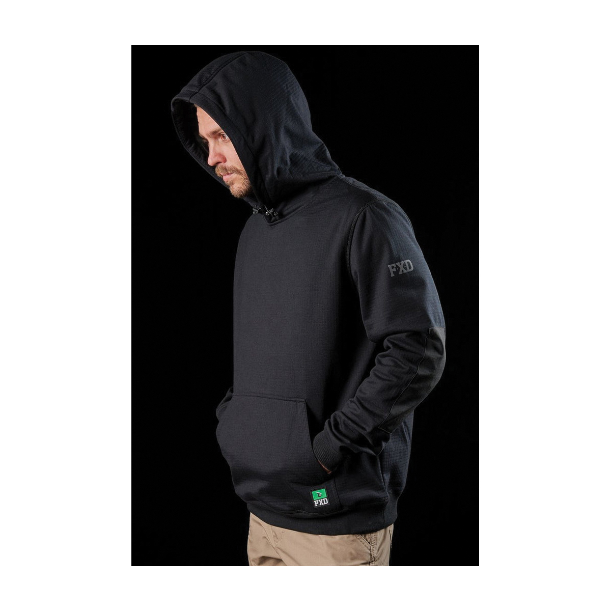 FXD WF.1-BLK-M Sweatshirt, M, Fleece, Black, Hooded Collar - 2