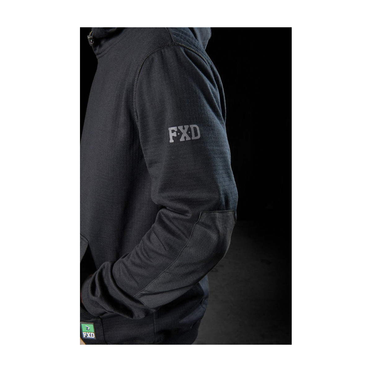 FXD WF.1-BLK-M Sweatshirt, M, Fleece, Black, Hooded Collar - 5