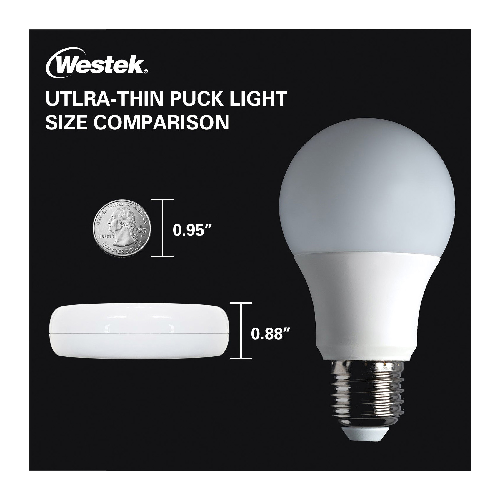 Westek BL-PUTN-W3 Compact Ultra-Thin Puck Light, 12 V, AAA Battery, 1-Lamp, LED Lamp, 50 Lumens, White, 3/CD - 3